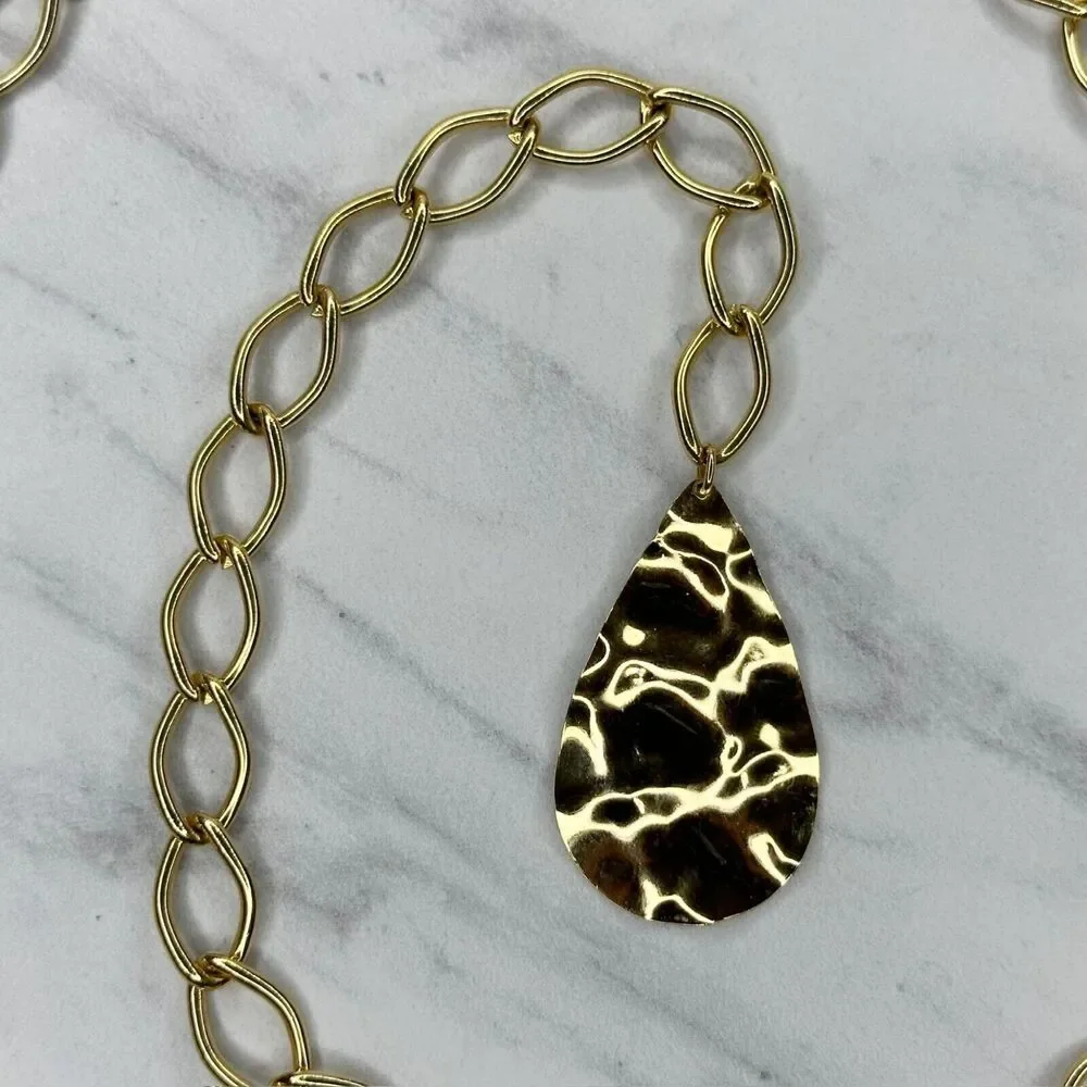 Gold Tone Chain Link Belt Teardrop Charm Festival Y2K Extra Small/Small (XS/S) ✨